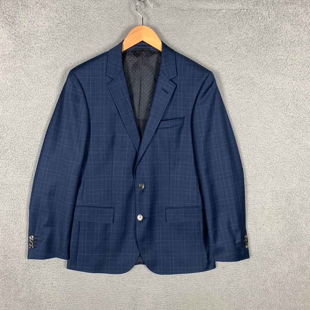Hugo Boss Navy Blue Checkered Blazer